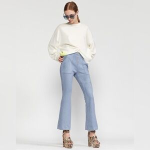 Cynthia Rowley Nadia Ultra Suede Flared 10 Pants Light Blue Flat Front NWT NEW